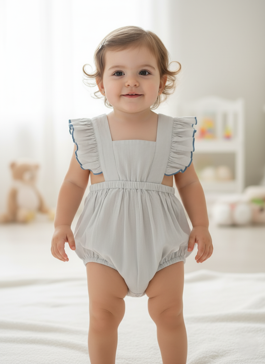 Racerback Romper Pastel Blue — Cotton Baby Girl Romper | Infant 0-24 Months