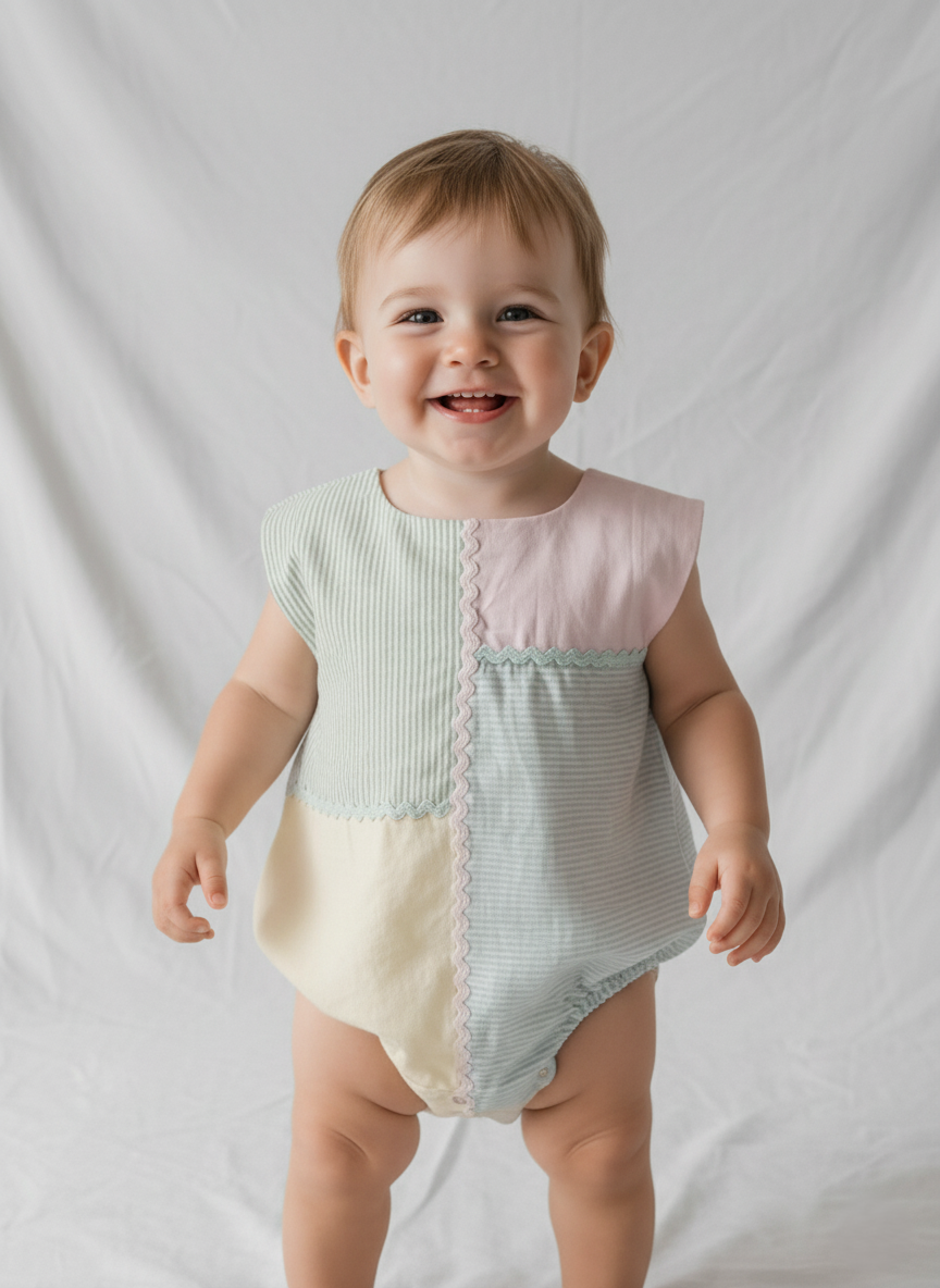 Seva Romper Multi-Coloured Gender Neutral — Cotton Baby Romper | Infant 0-24 Months
