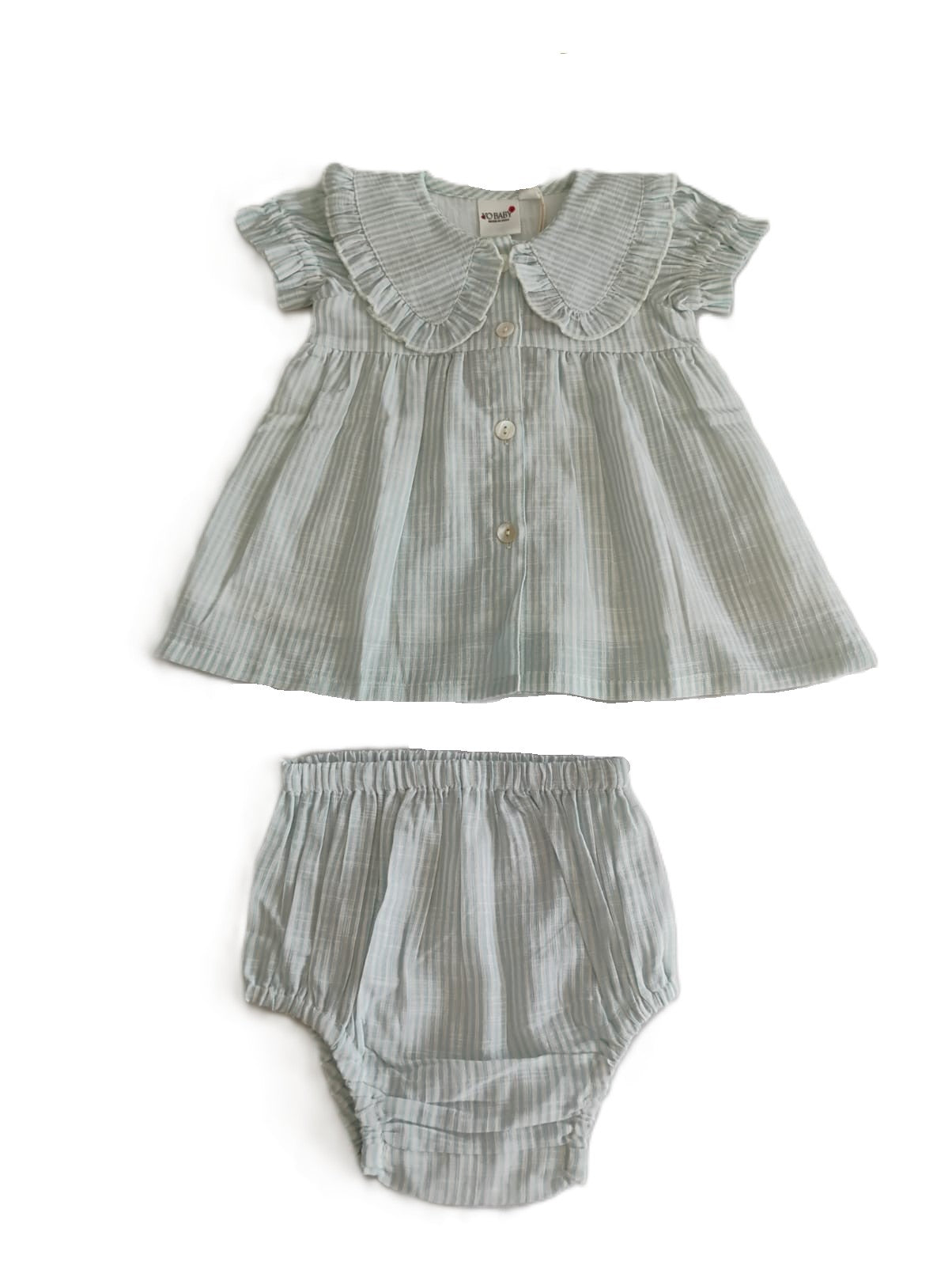 Striped Dress with Collar Soft Blue — Cotton Girls Dress | Infant to Tween 0-13 Years