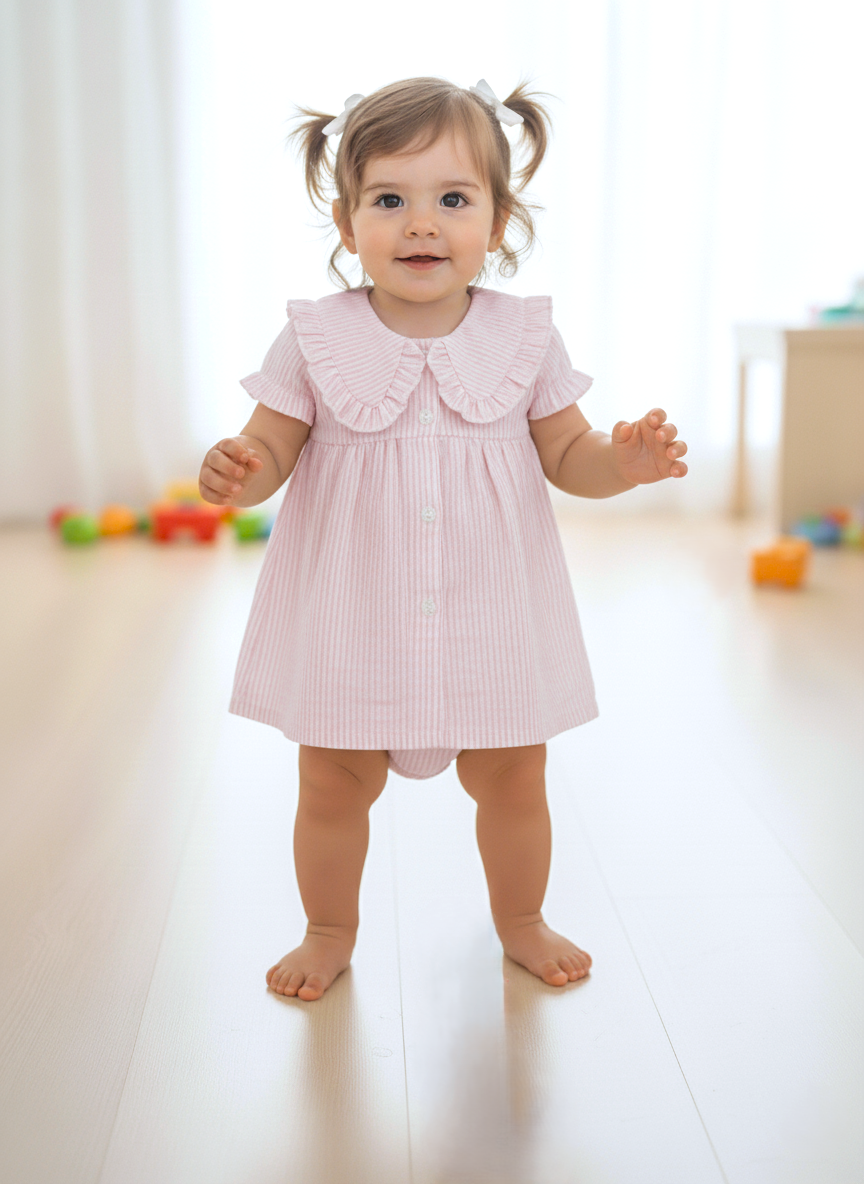 Stripe Dress Soft Pink — Cotton Girls Dress | Infant to Tween 0-13 Years