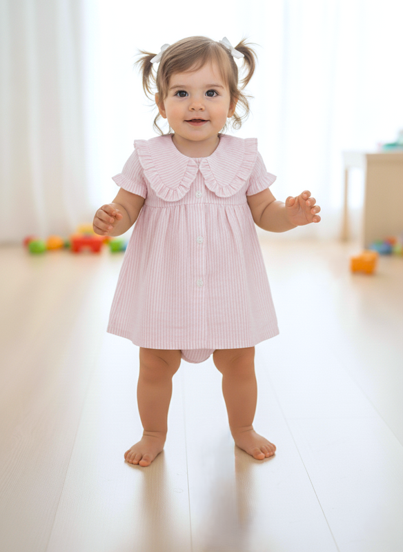 Pink Striped Peter Pan Collar Dress - Yo Baby Online