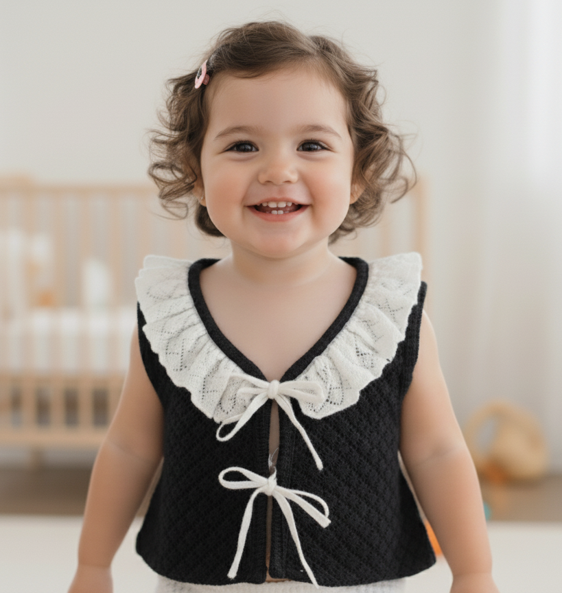 Shayla Net Vest Black — Cotton Kids Vest | Infant to Tween 0-13 Years