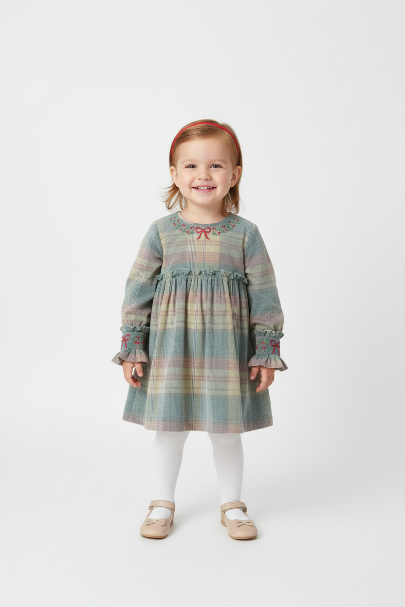 Arlo Hand-Embroidered Corduroy A-Line Dress - Blue