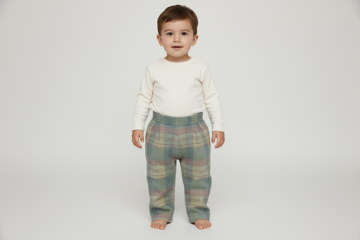 The Highland Pleated Checked Corduroy Pants - Blue