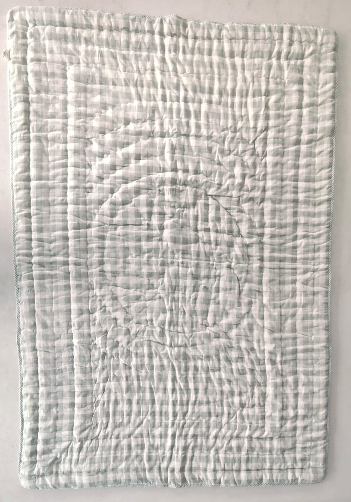 Reversible Quilted Blanket - Sage checks & Stripes