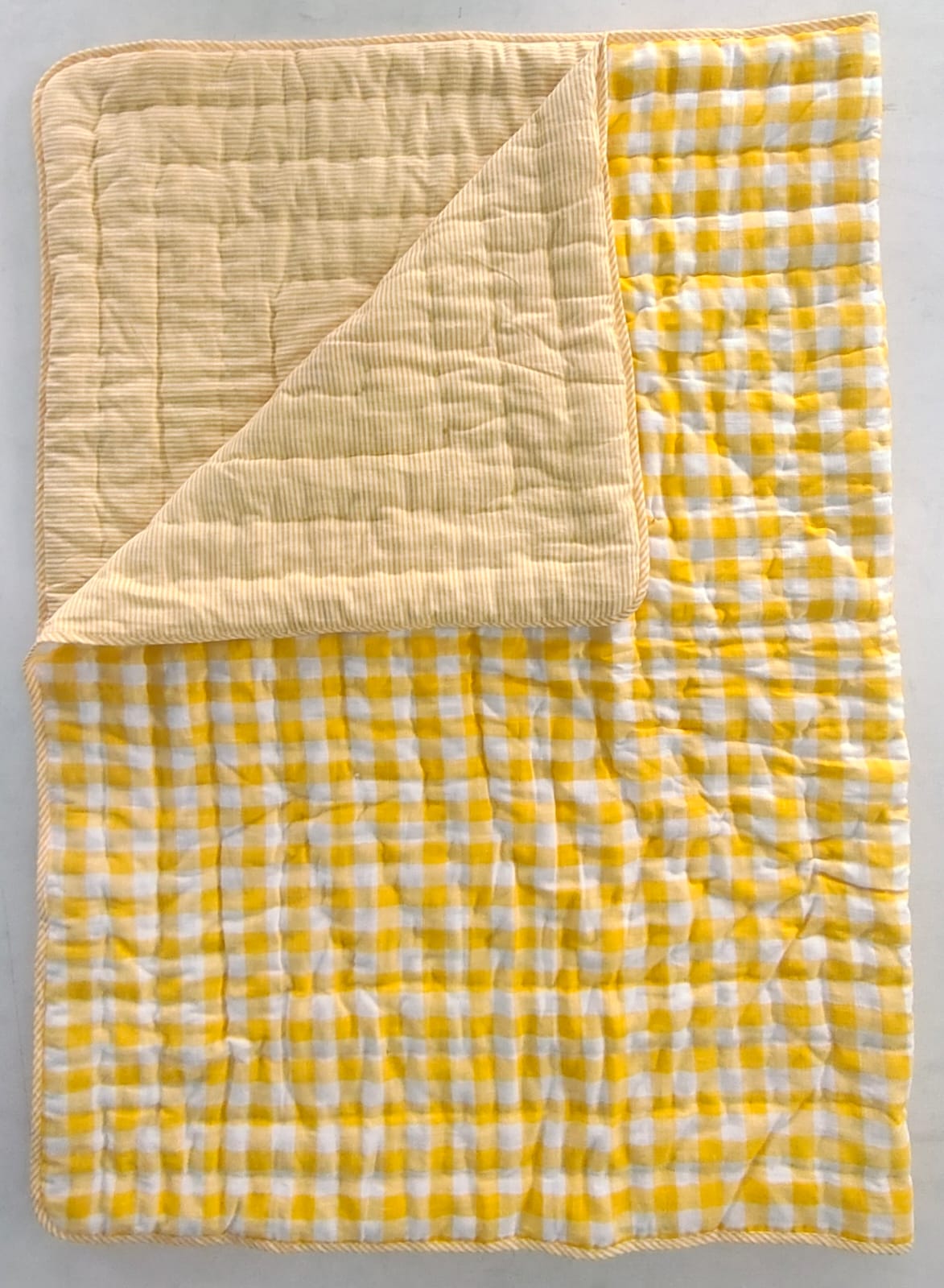 Reversible Quilted Blanket - Yellow checks & Stripes