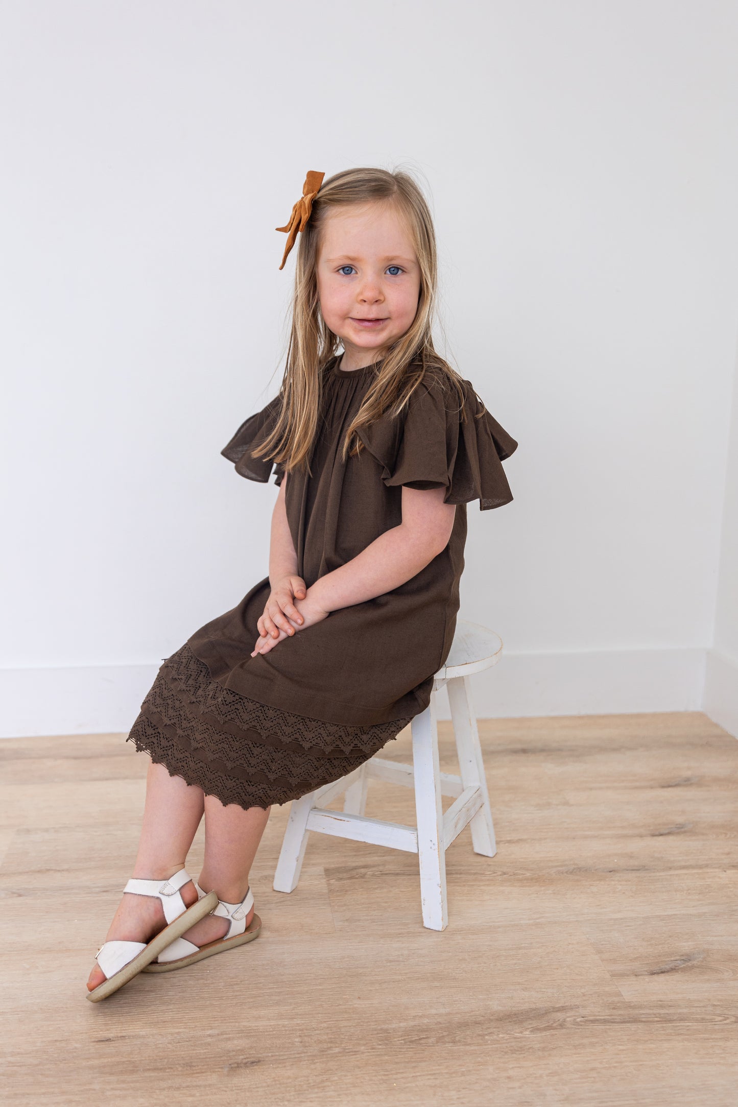 Chocolate Brown Sleeve & Neck Gathered Dress