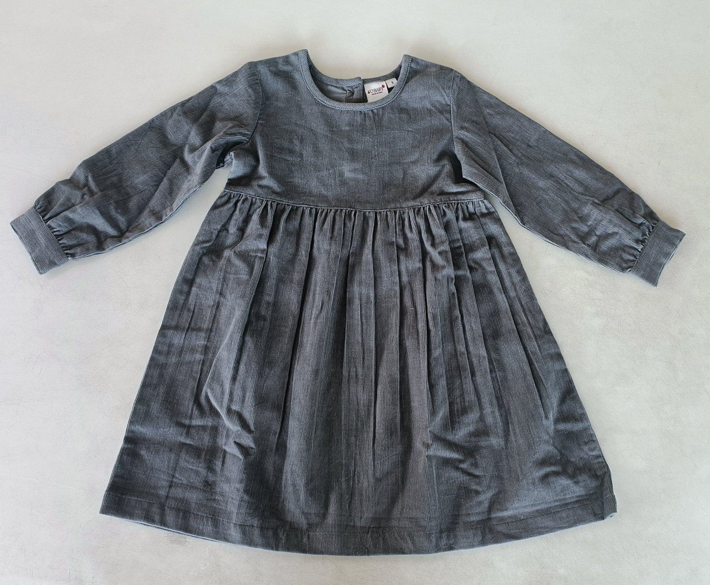 Grey Corduroy Long Sleeves Gathered Dress