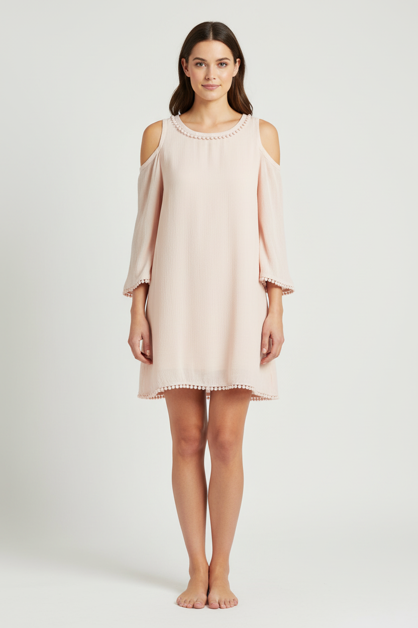 Blush Lace Detail Cold-Shoulder Dress - Girls Cotton Dress