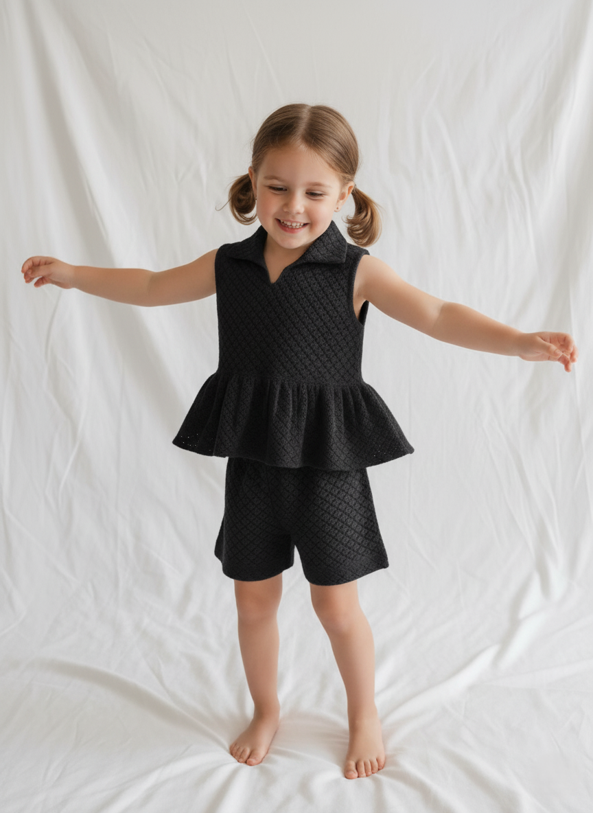 Florence Shorts and Top Set Black — Cotton Girls Co-Ord | Infant to Tween 0-13 Years
