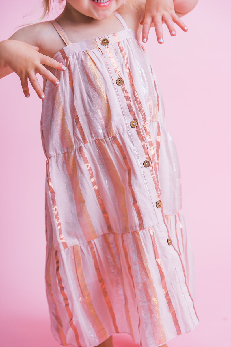 Baby Pink Lurex Tiered Dress and Bloomers