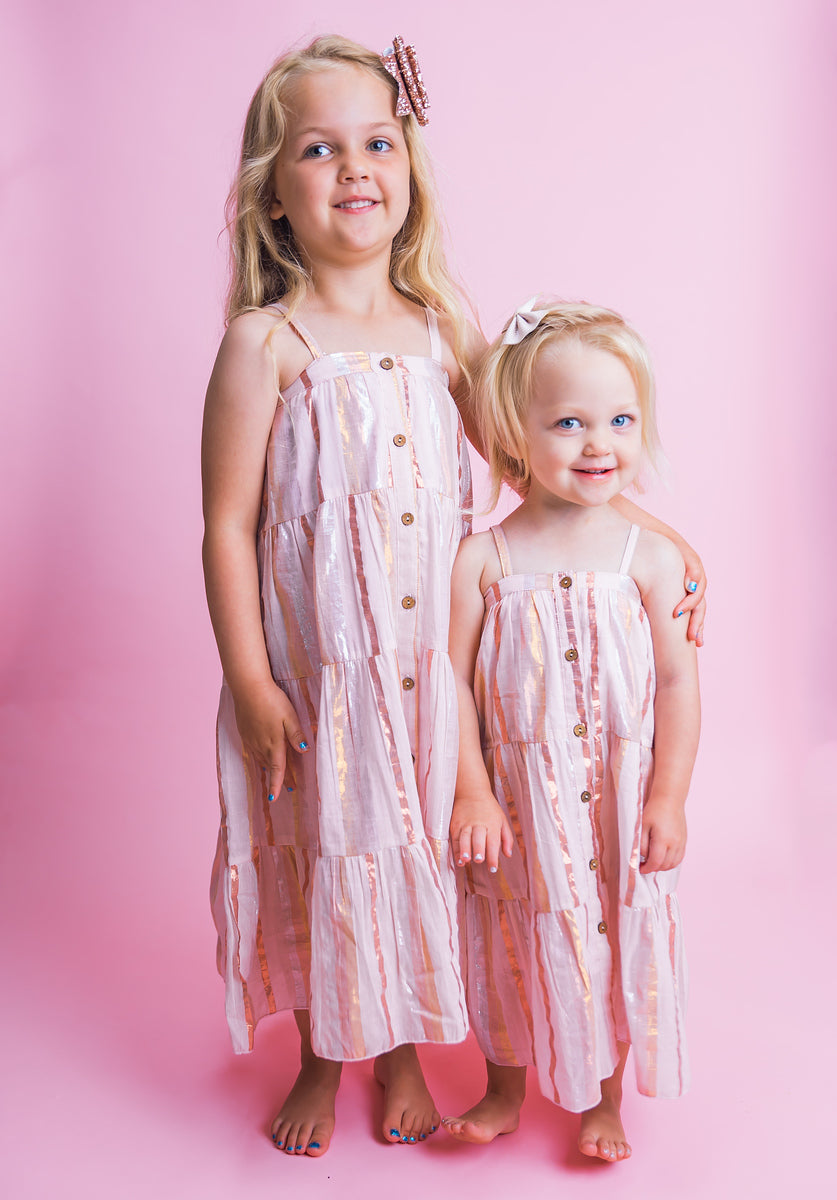 Baby Pink Lurex Tiered Dress and Bloomers