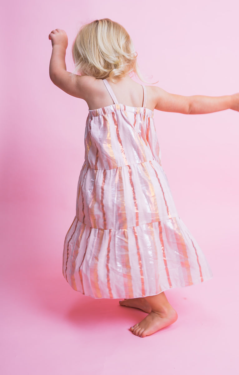 Baby Pink Lurex Tiered Dress and Bloomers