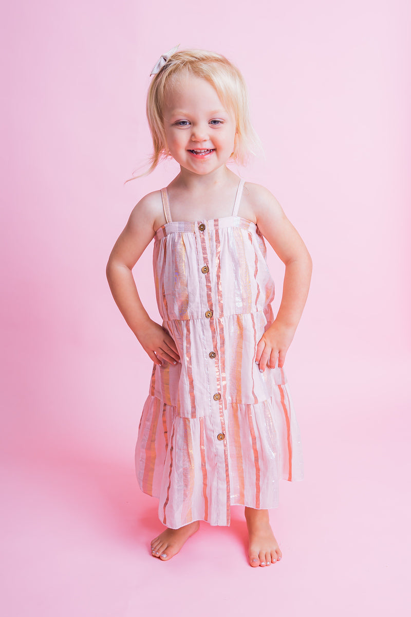 Baby Pink Lurex Tiered Dress and Bloomers