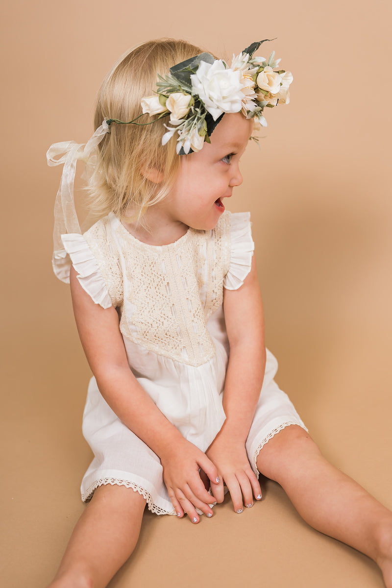 Ecru Flutter Sleeves Dress and Bloomers