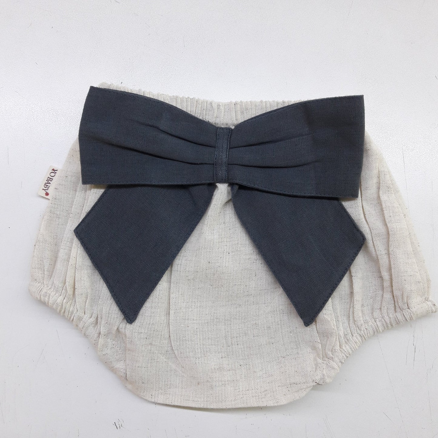 Ivory Diaper Cover with Dark Grey Bows