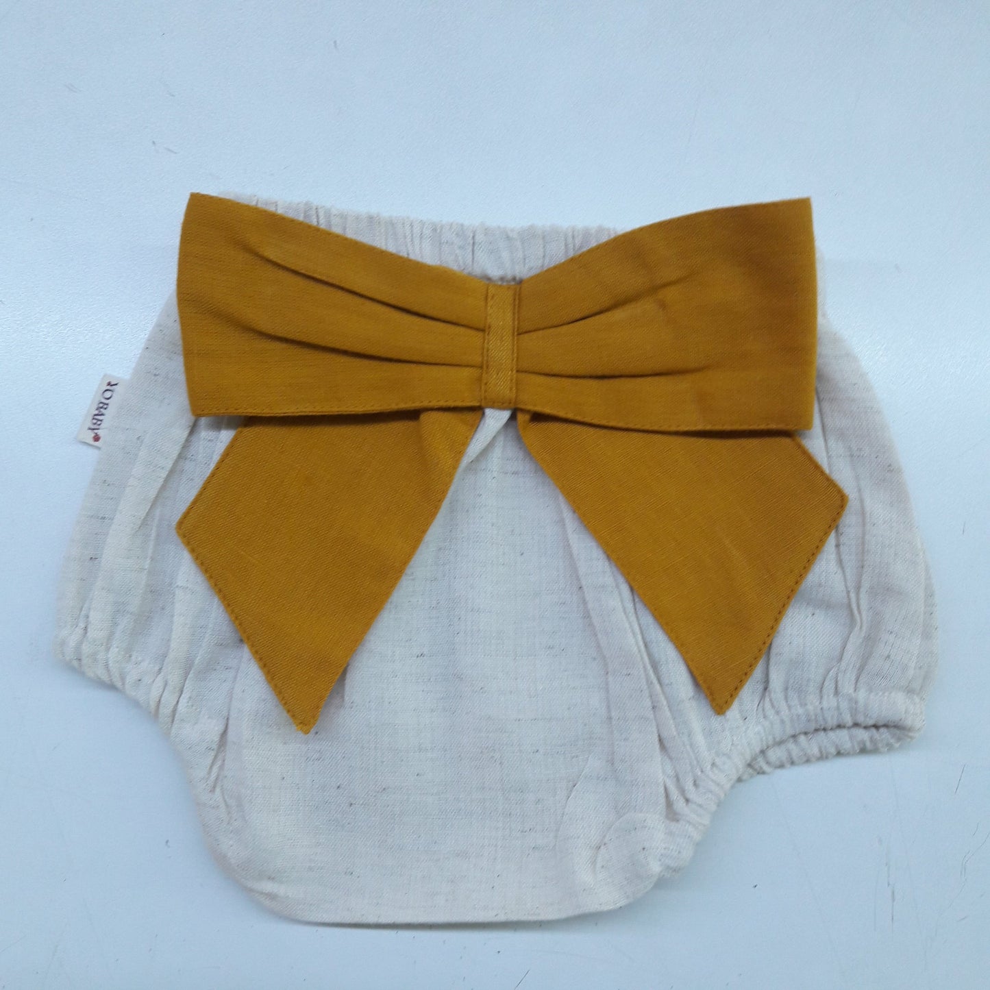 Ivory Diaper Cover with Mustard Bows - Yo Baby Online