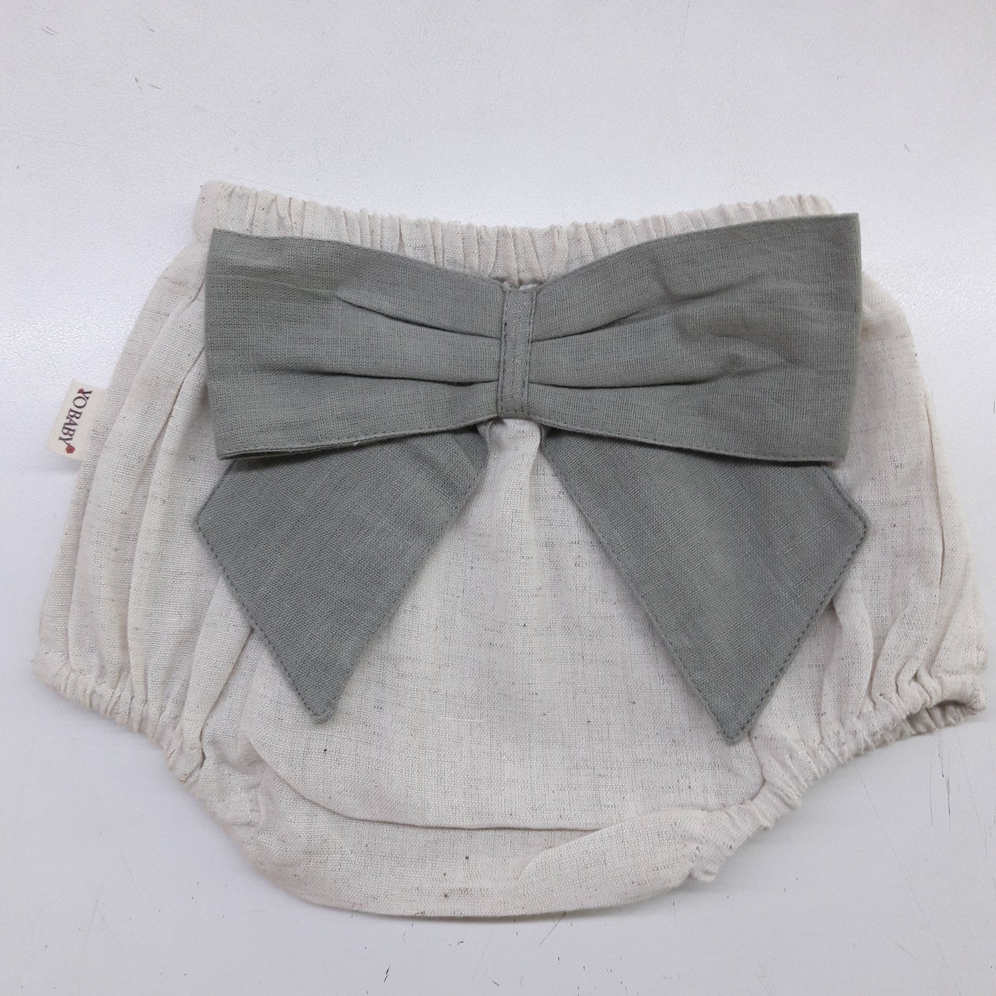 Ivory Diaper Cover with Grey Bows - Yo Baby Online