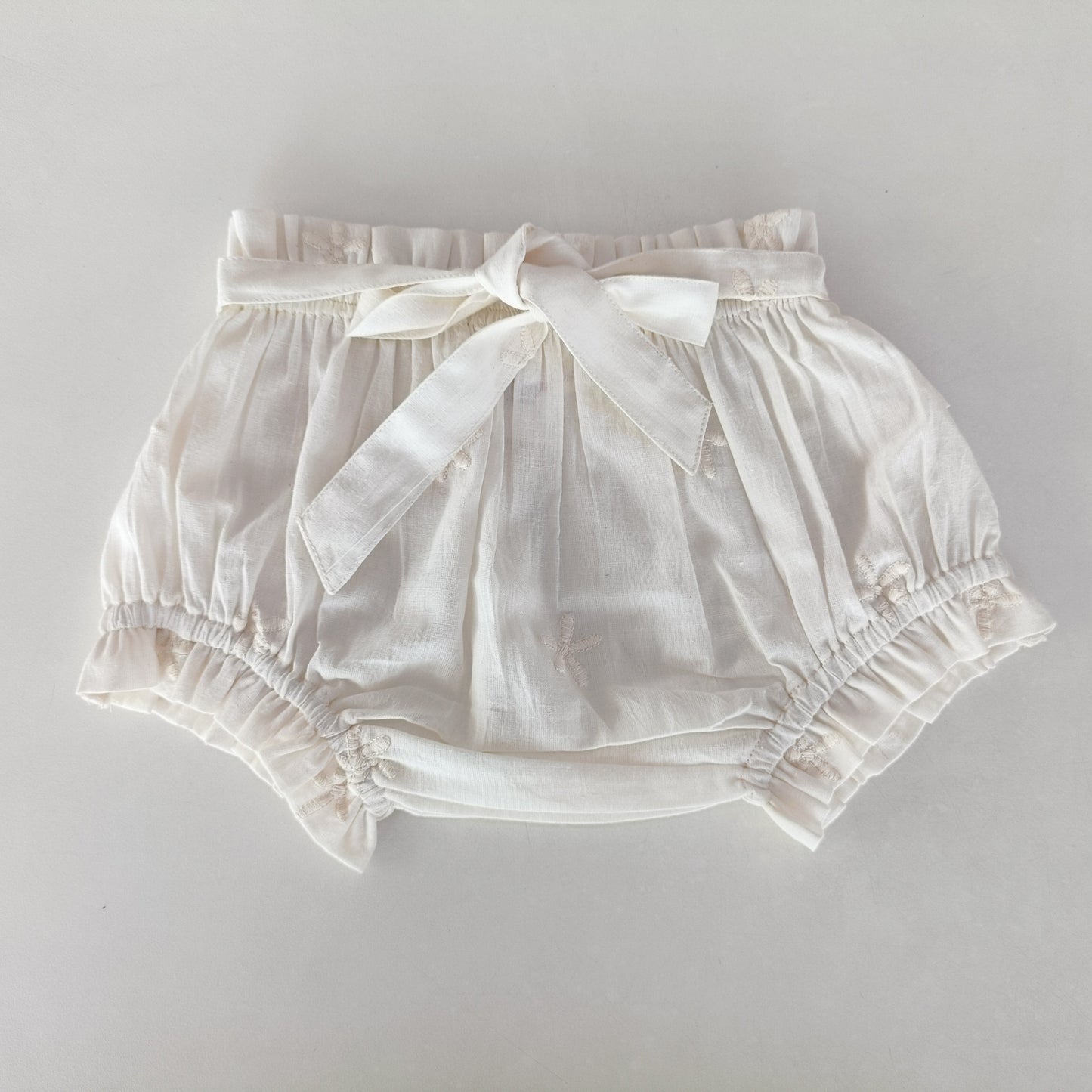 Floral Embroidery Off-White Color Shorts-Style Diaper Cover With Belt - Yo Baby Online
