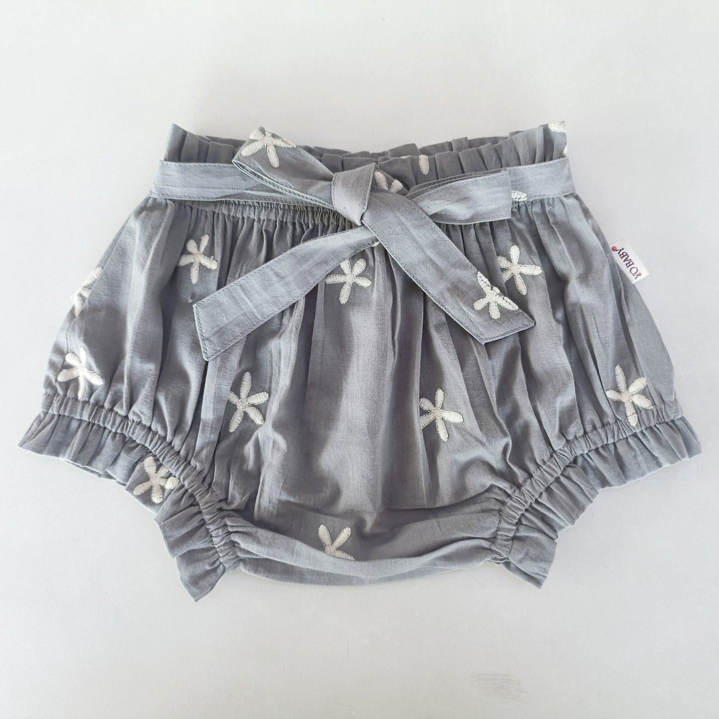 Floral Embroidery Grey Color Shorts-Style Diaper Cover With Belt - Yo Baby Online
