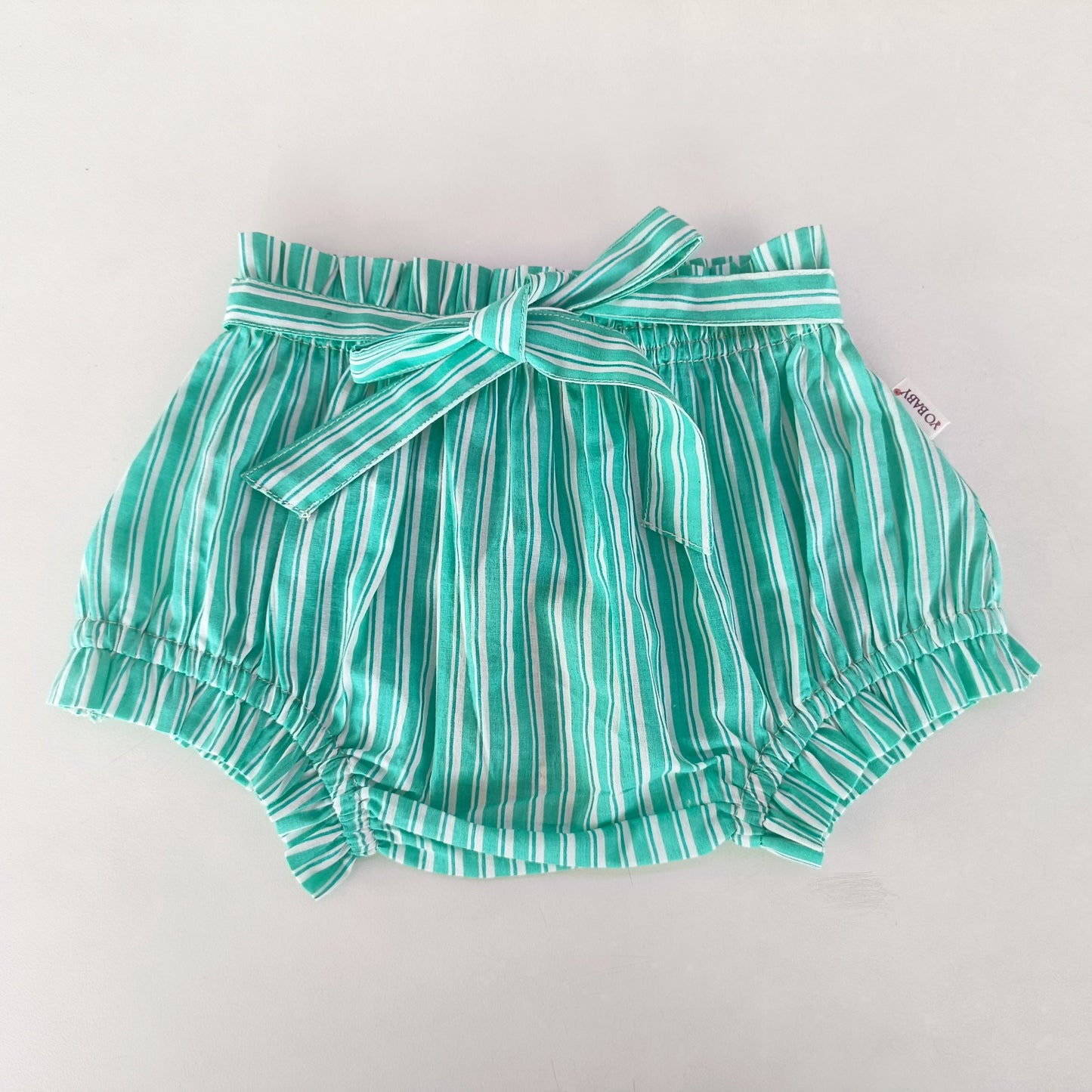 Turquoise Striped Print Shorts-Style Diaper Cover With Belt - Yo Baby Online