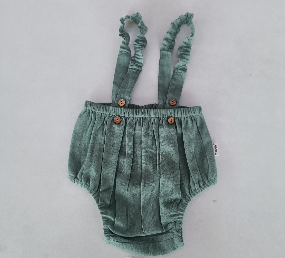 Sage-Green Color Suspender Shorts-Style Diaper Cover - Yo Baby Online