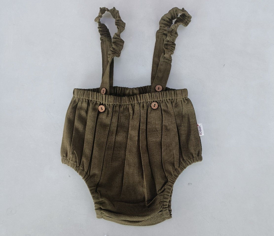Military-Green Color Suspender Shorts-Style Diaper Cover - Yo Baby Online