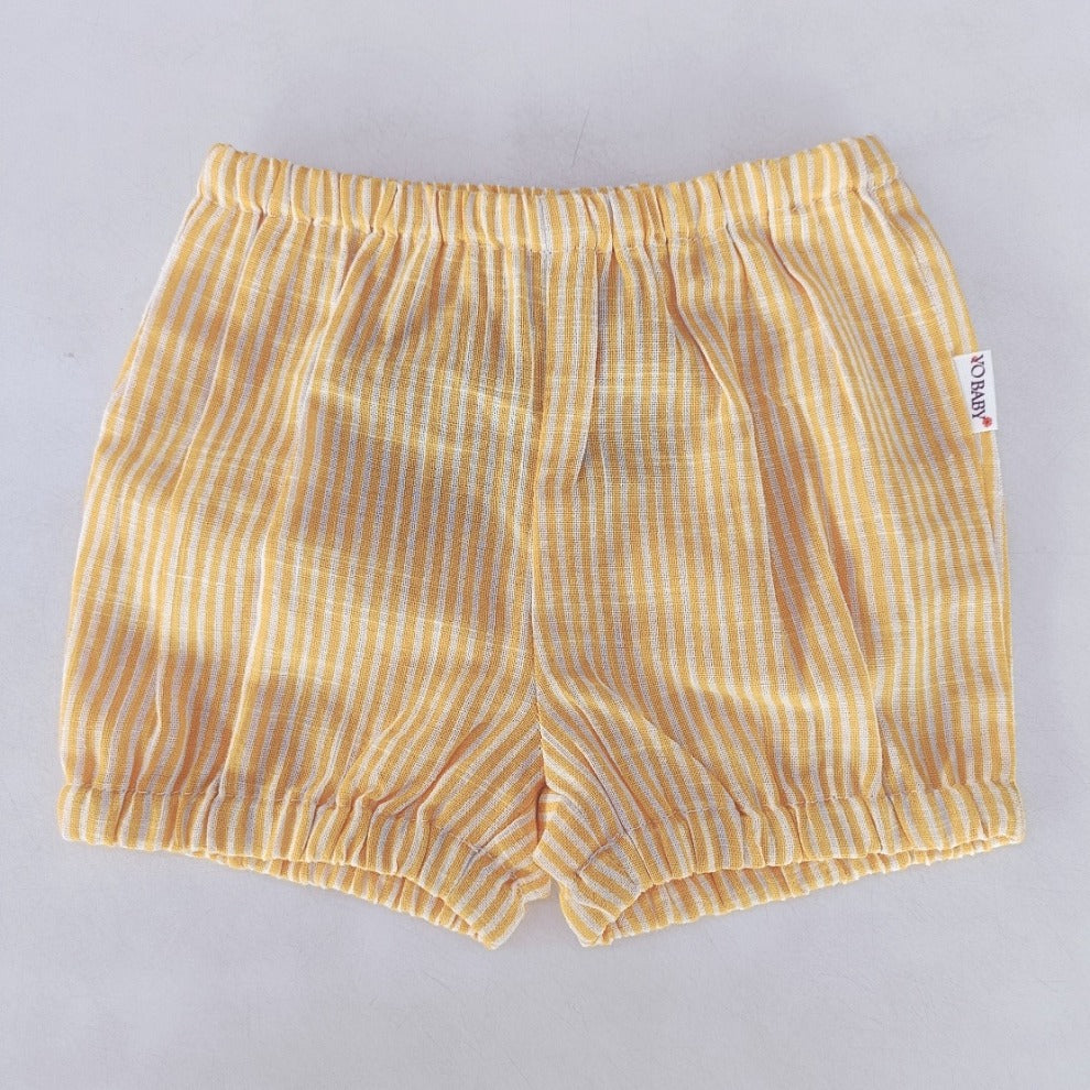 Yellow Stripes Cotton Linen Boys Diaper Cover — Baby Bloomer | 0-18 Months