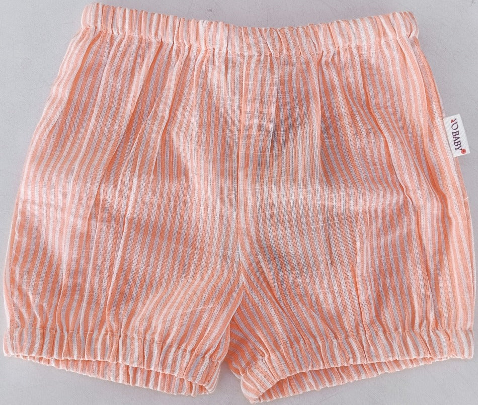 Peach Stripes Cotton Linen Boys Diaper Cover — Baby Bloomer | 0-18 Months