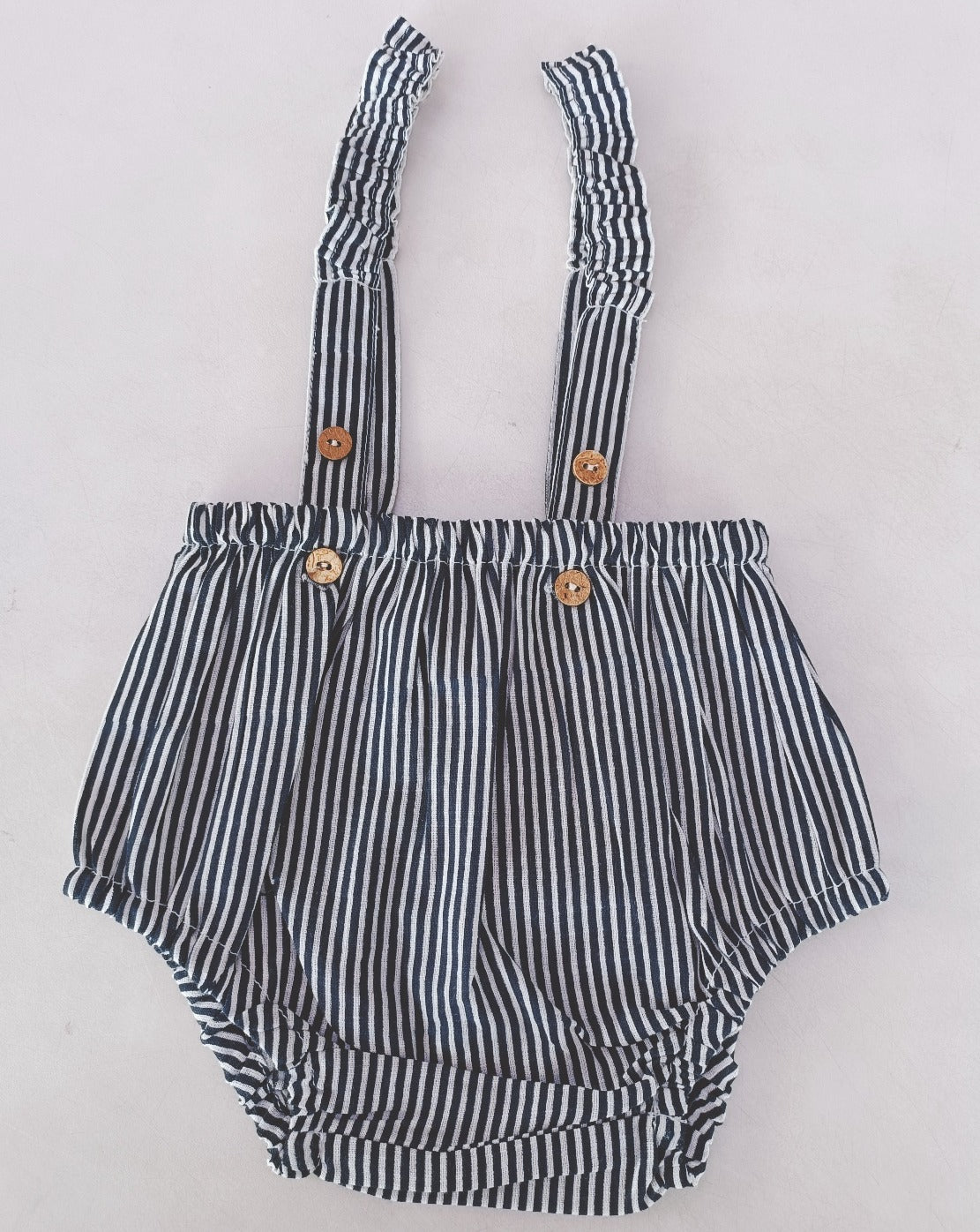 Navy Stripes Cotton Linen Suspenders Diaper Cover — Baby Bloomer | 0-18 Months