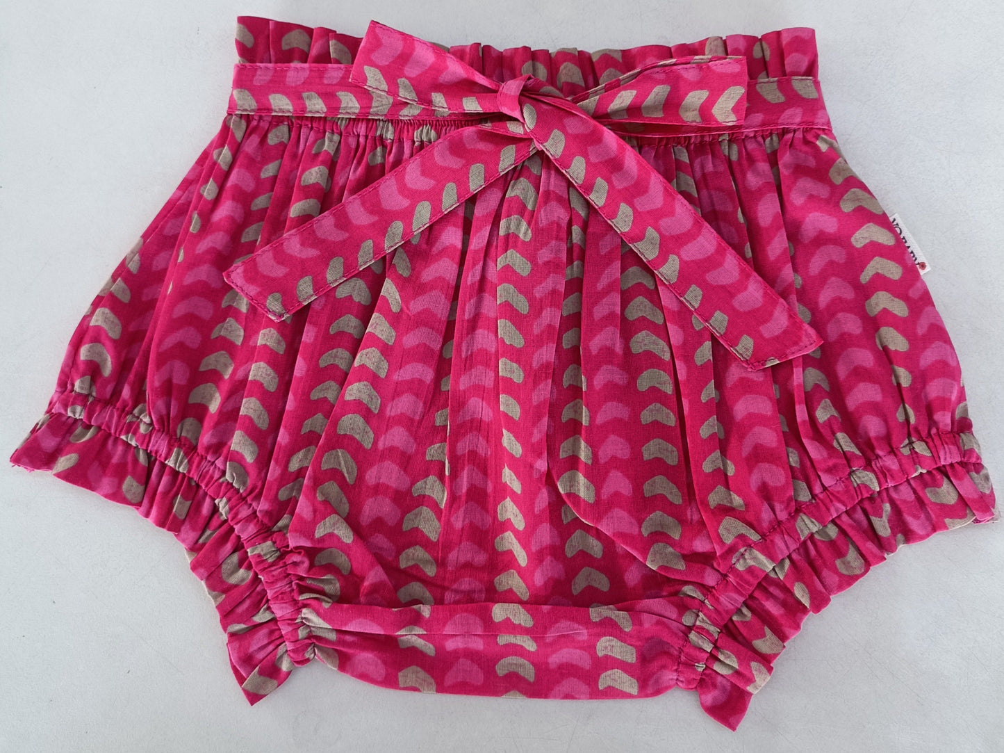 Hot Pink Print Shorts Style Diaper Cover with Belt — Baby Bloomer | 0-18 Months