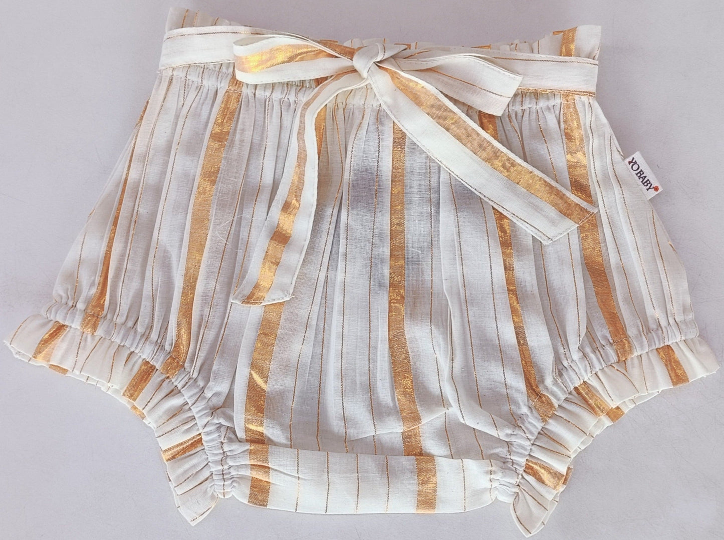 Gold Lurex Shorts Style Diaper Cover — Festive Baby Bloomer | 0-18 Months