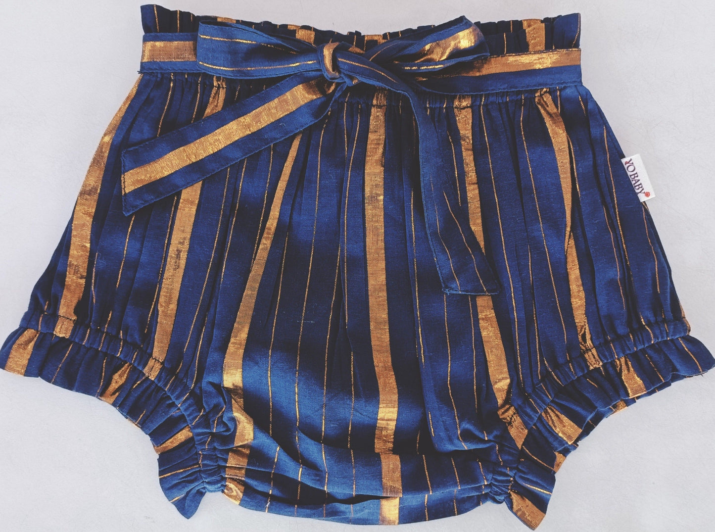 Navy Lurex Shorts Style Diaper Cover with Belt — Festive Baby Bloomer | 0-18 Months