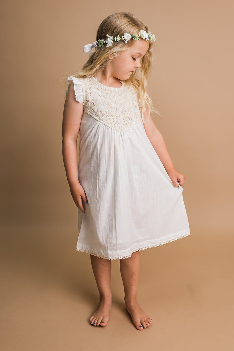 Ecru Flutter Sleeves Dress