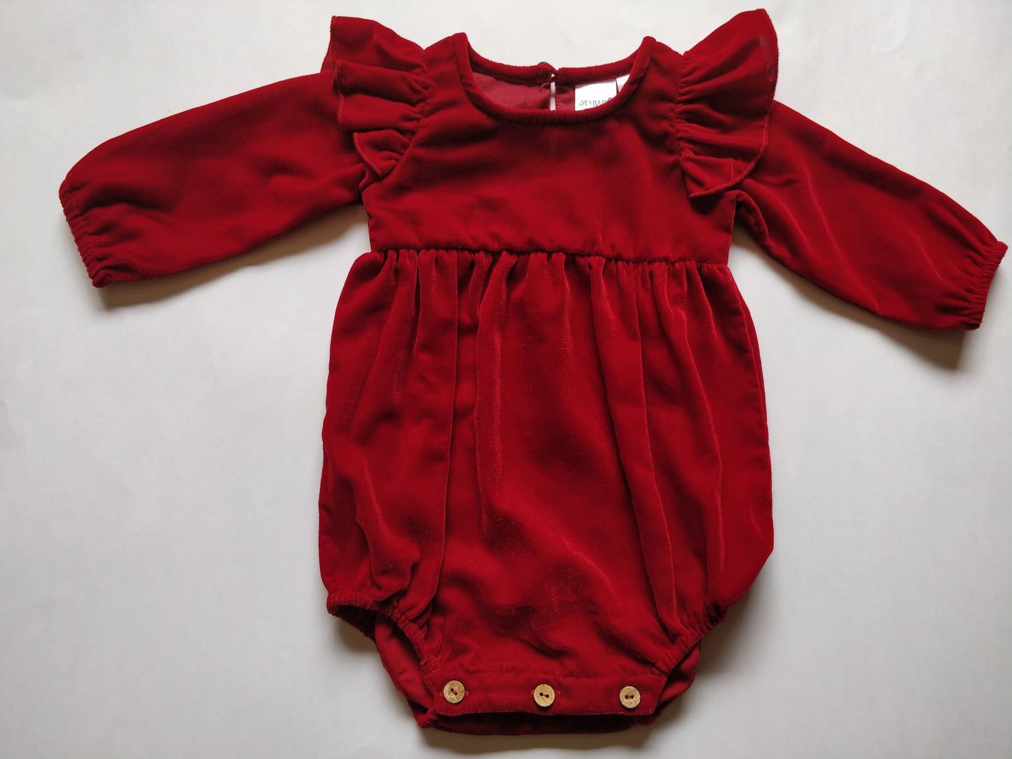 Red Velvet Full Sleeves Ruffle Dress & Diaper Cover