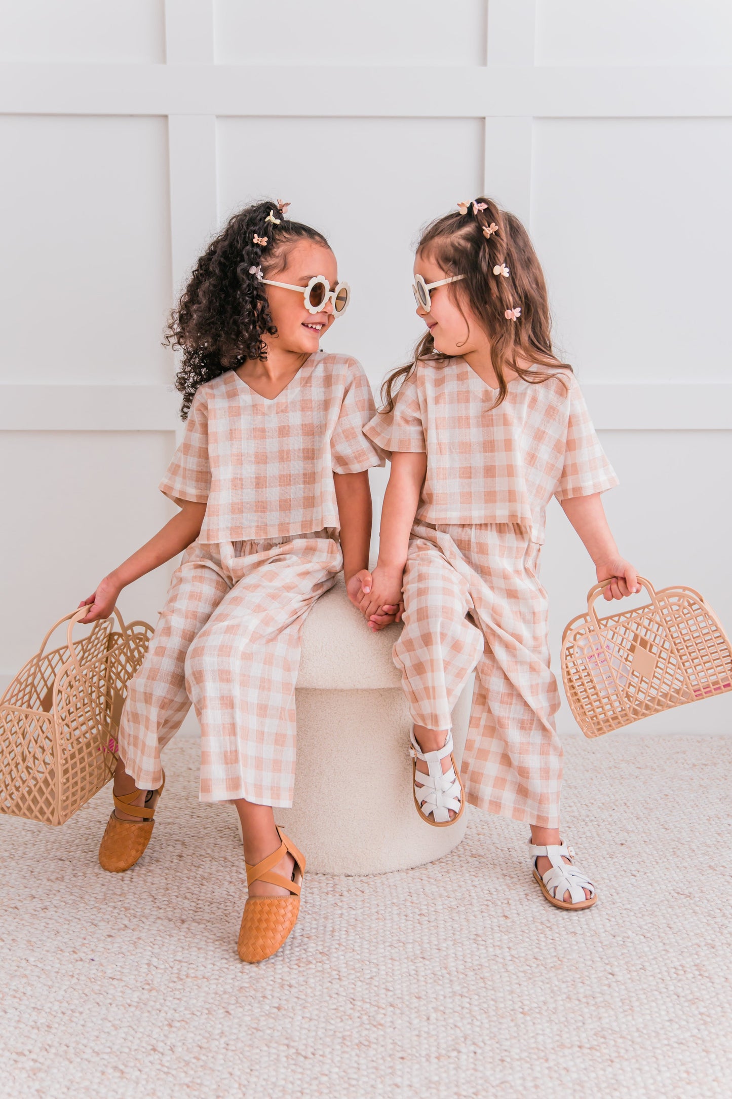Blush Checkered Print Infant Top & Pant Set
