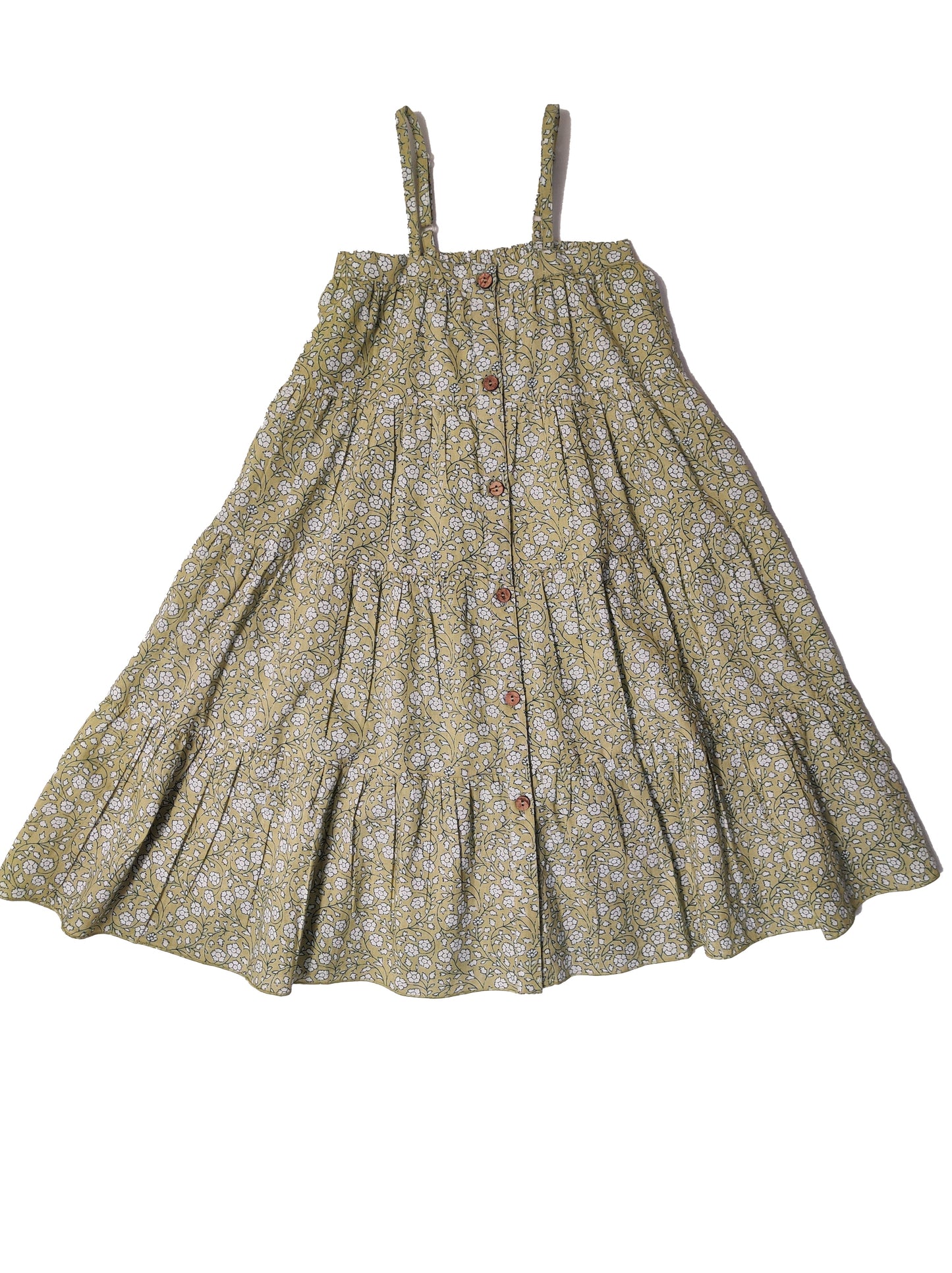 Green Floral Printed Tiered Dress