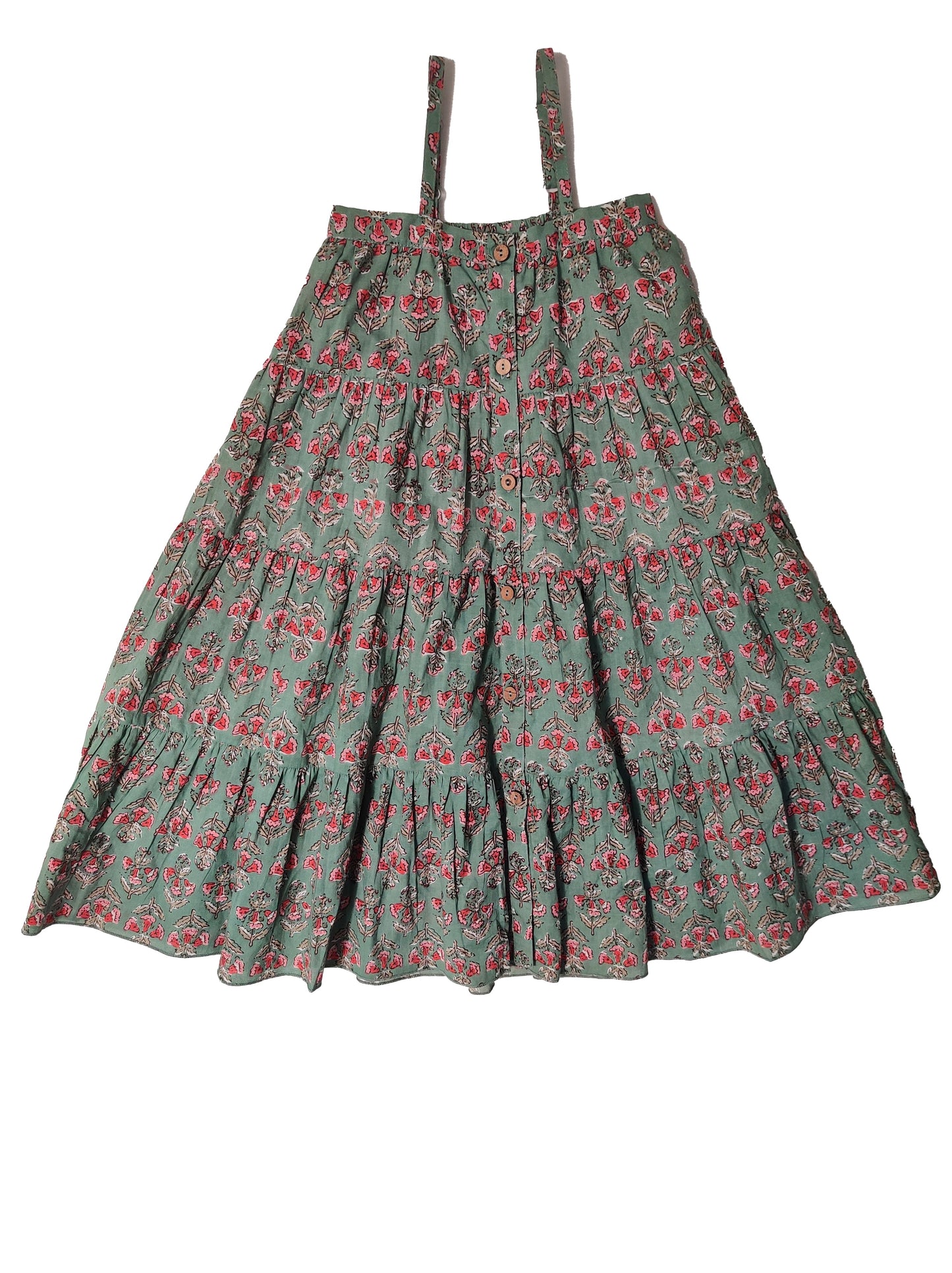 Sea Foam Floral Printed Tiered and Lace Detail Dress