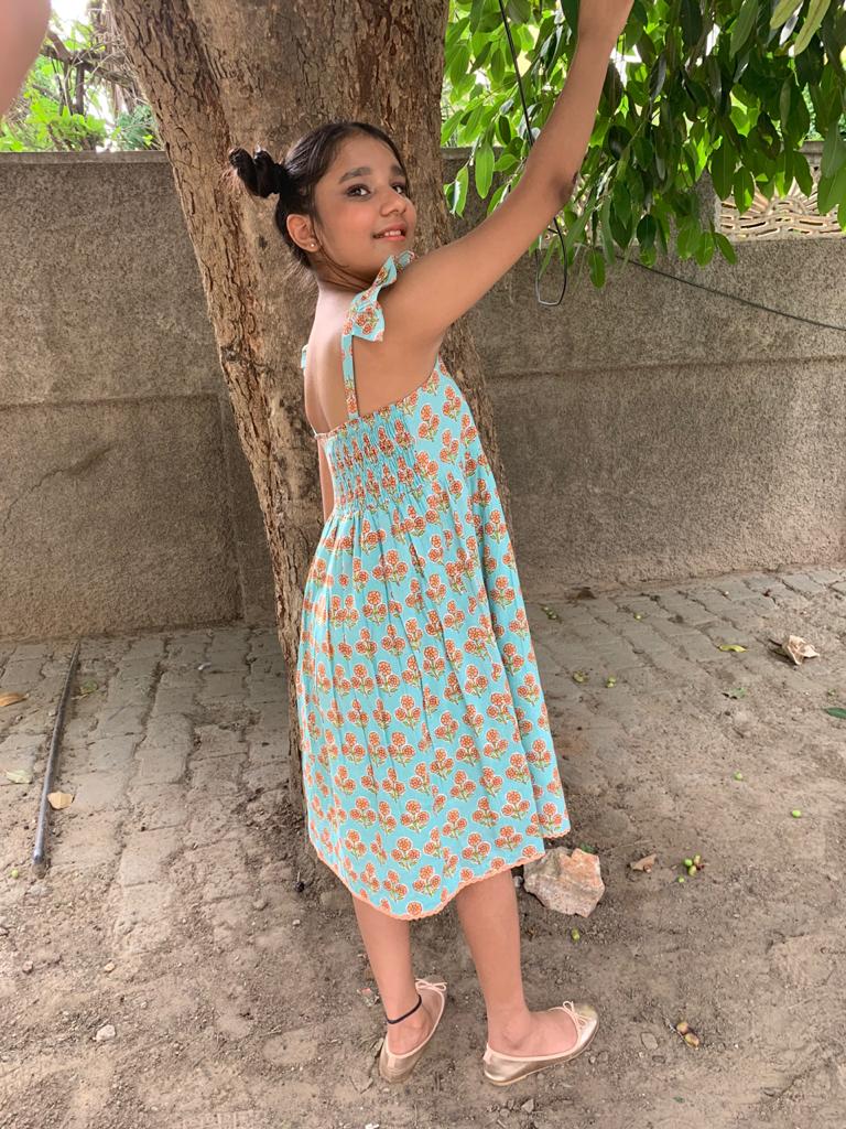 Sea Foam Floral Printed Frill and Lace Detail Dress