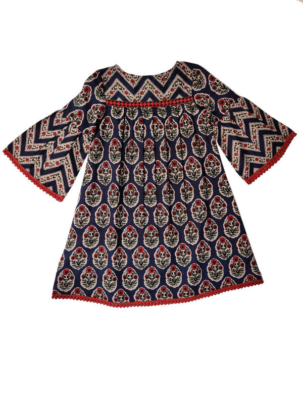 Floral Print Bell Sleeves Gathered Dress — Cotton Girls Dress | Infant to Tween 0-13 Years