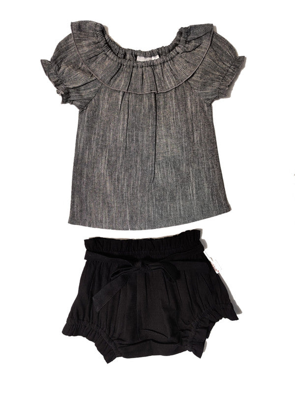Neck Ruffle Top & Shorts Set
