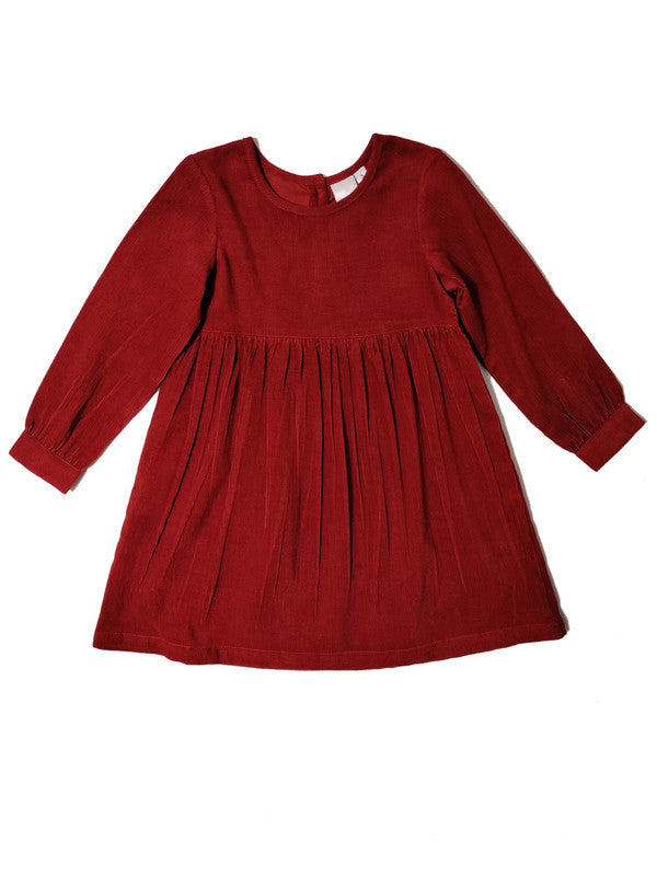 Maroon Corduroy Infant Dress — Cotton Baby Girl Dress | 0-24 Months