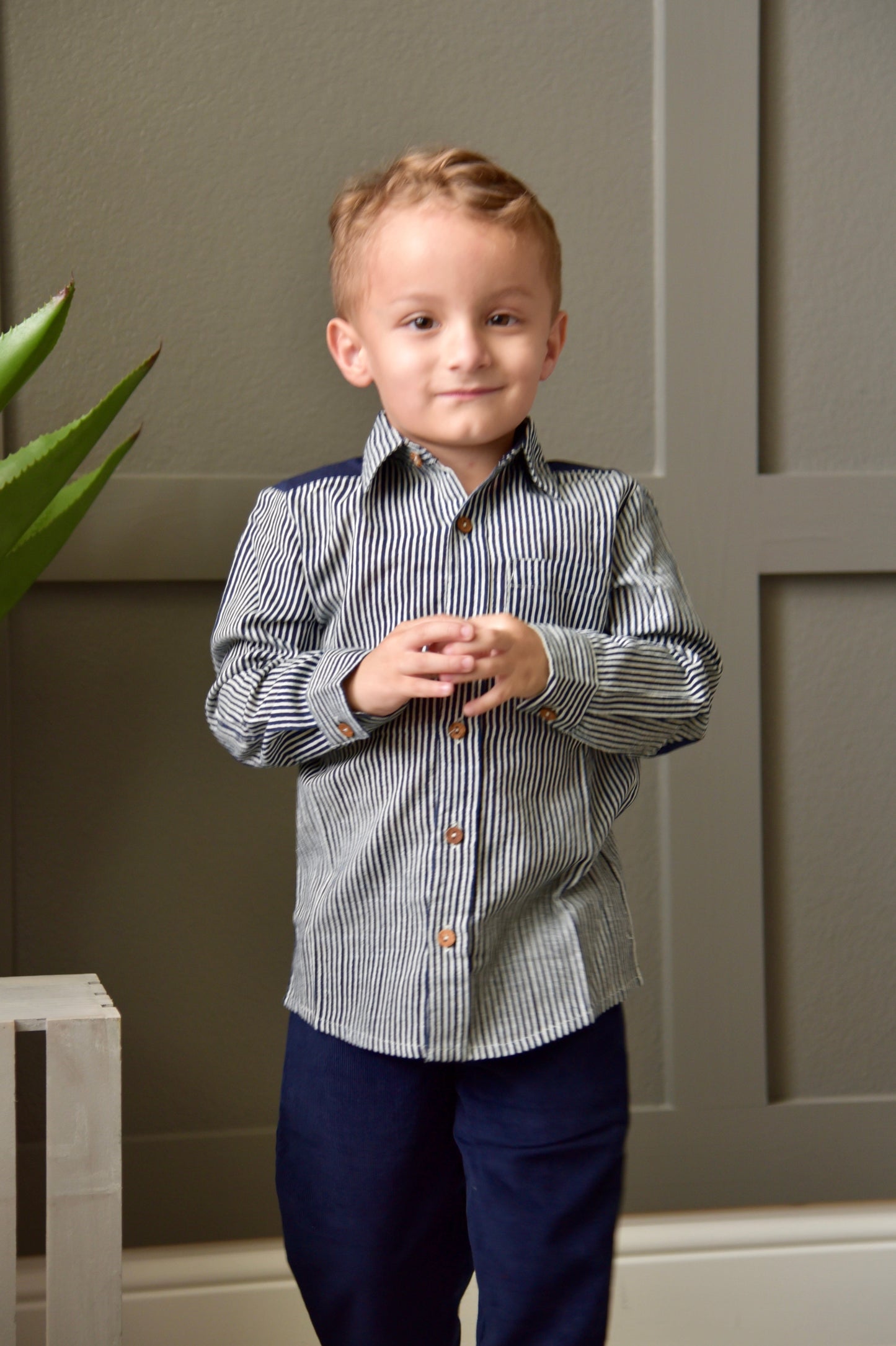 Boys Striped Shirt - Navy