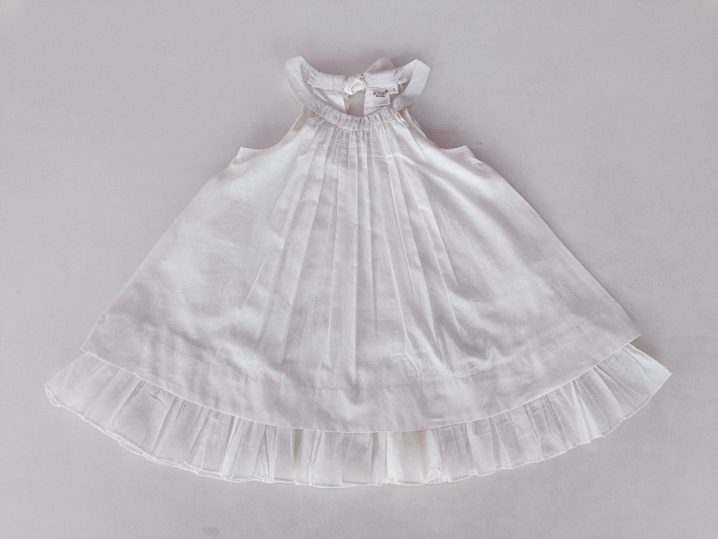 Ecru Neck Gathered Bottom Ruffle Dress — Cotton Girls Dress | Infant to Tween 0-13 Years