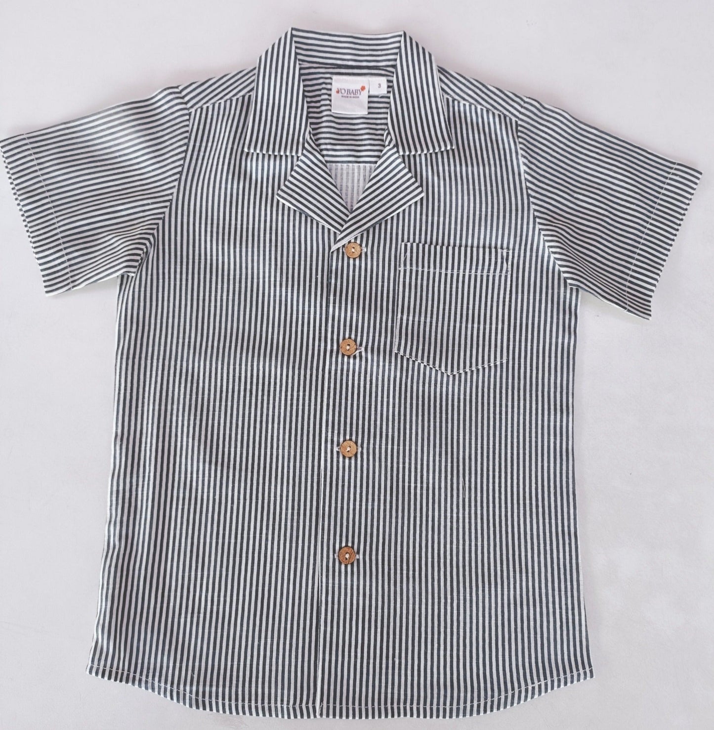 Grey Stripes Print Half Sleeves Boys Shirt — Cotton Boys Shirt | 0-13 Years