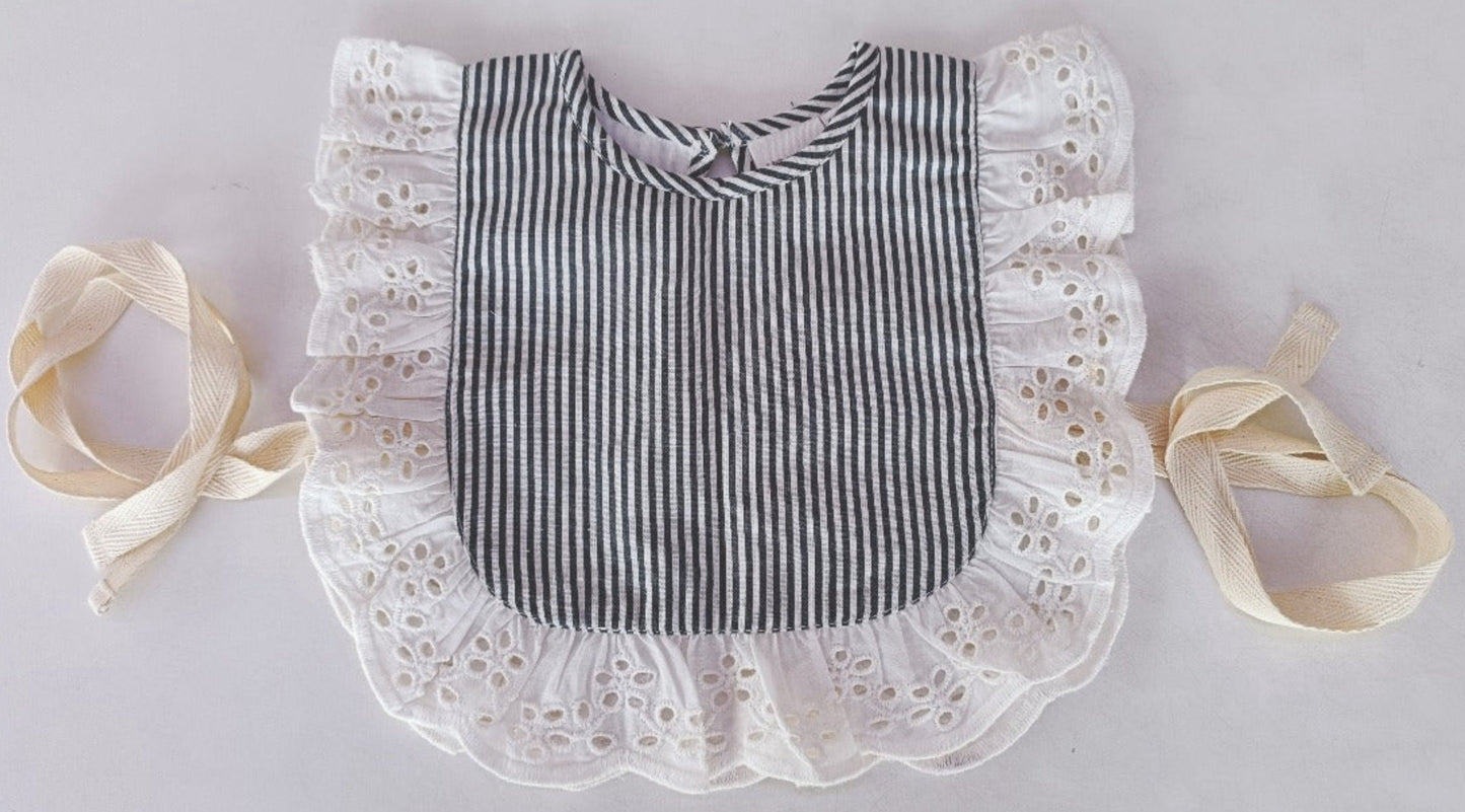 Grey Stripes Print Ruffle Bib