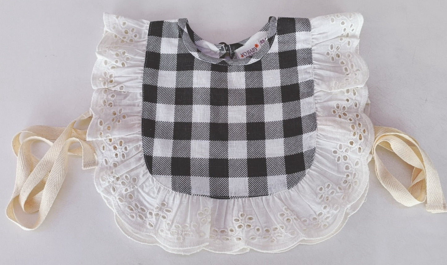 Black Checkered Print Ruffle Bib