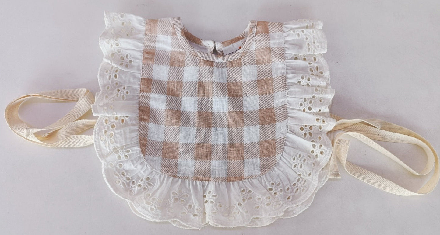 Blush Checkered Print Ruffle Bib