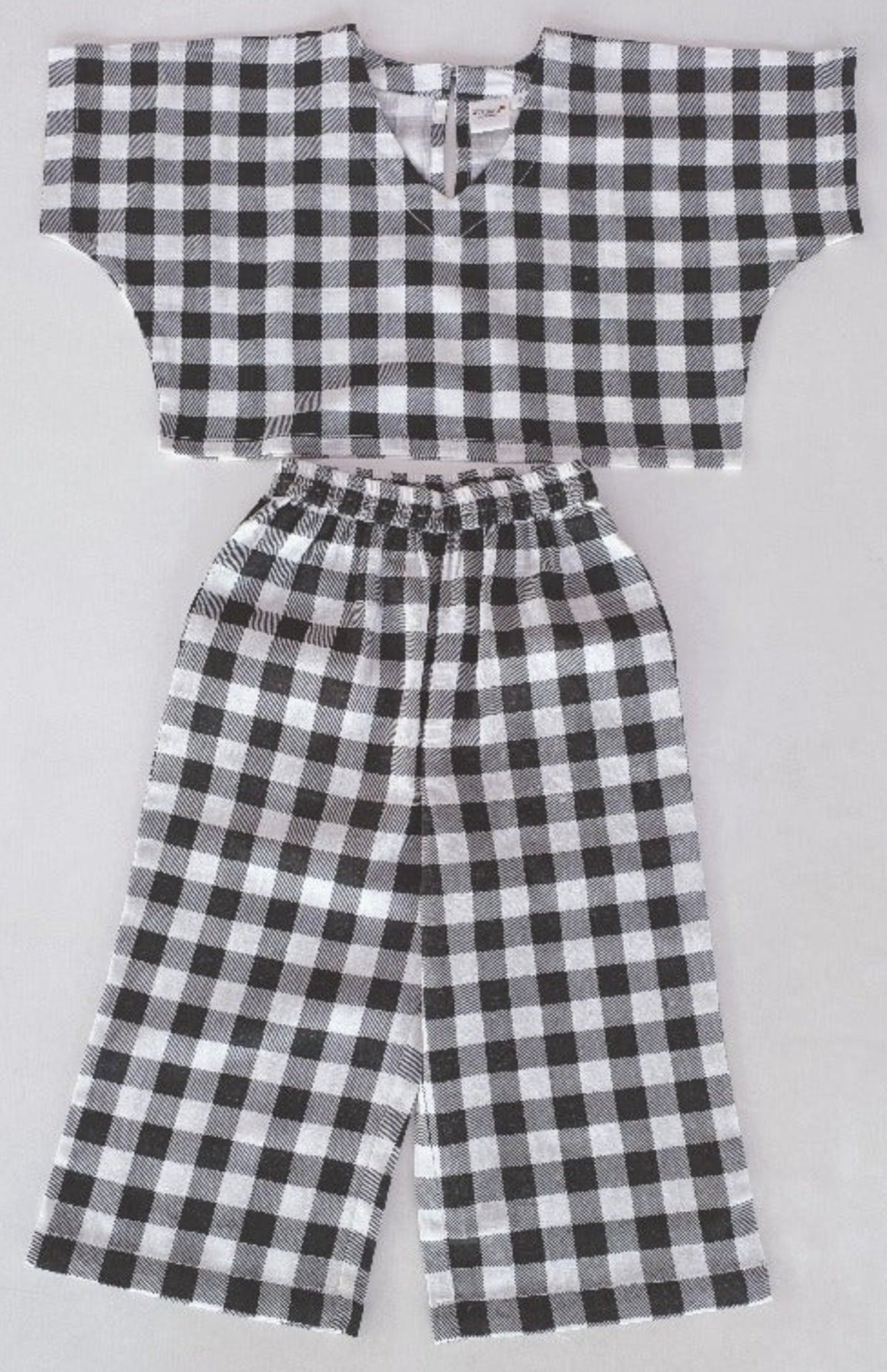 Black Checkered Print Top and Pant Set — Cotton Girls Co-Ord | 0-13 Years