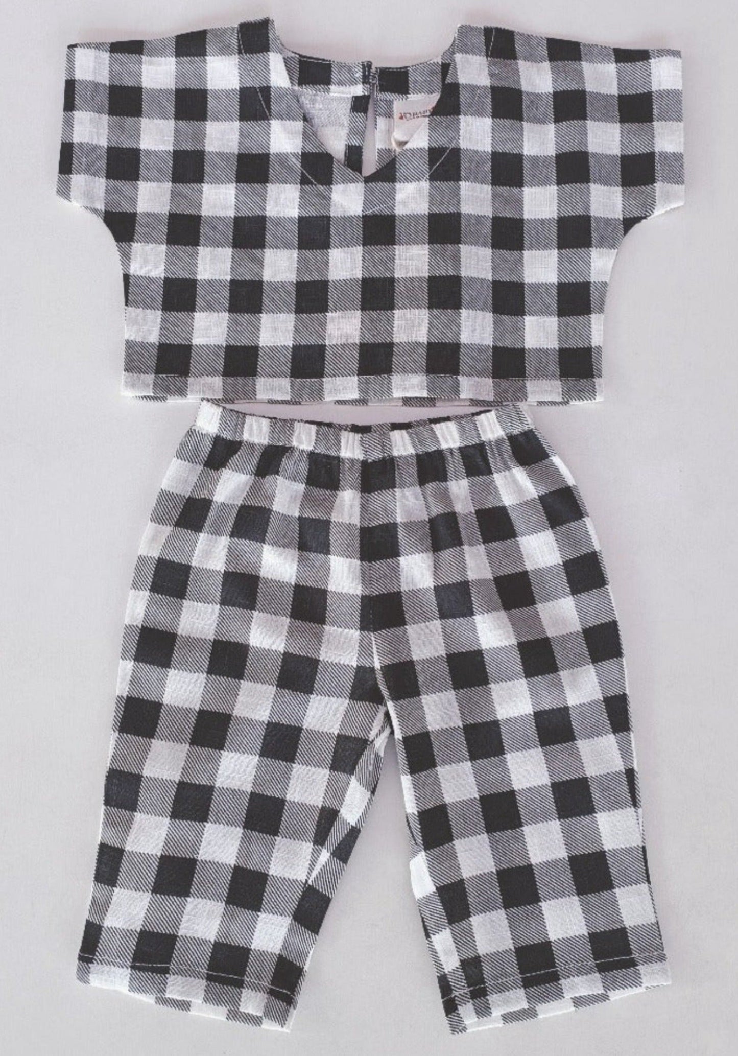 Black Checkered Print Infant Top and Pant Set — Cotton Baby Girl Set | 0-24 Months